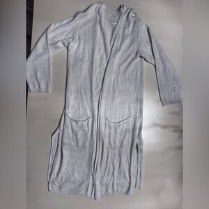 Long Creme Open Front Cardigan